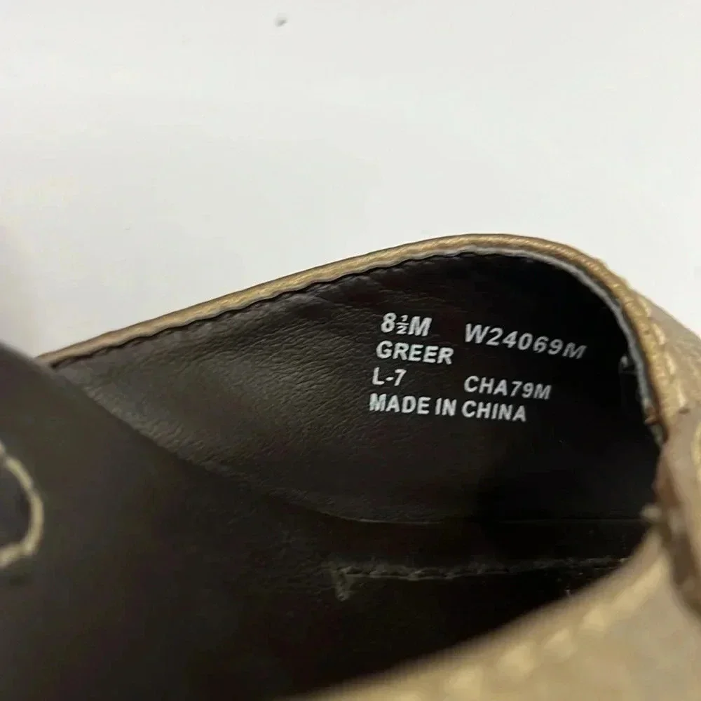 Tommy Hilfiger women’s Greer‎ gold leather wedge 4 inch heels open toe 8.5 Event